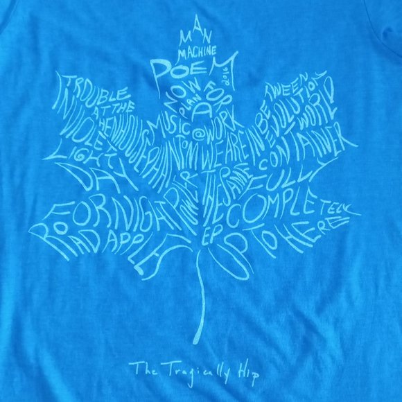 Tragically Hip The Maple Leaf Album Names Logo Heather Blue T-Shirt size small - Picture 5 of 7